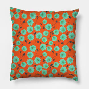 Blue & Orange Floral Pattern Pillow