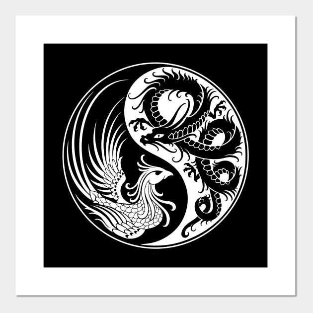 White And Black Dragon Phoenix Yin Yang