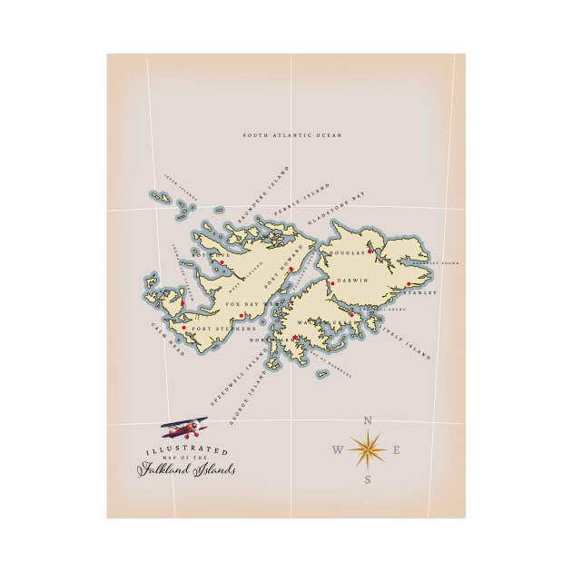 Illustrated map of the British Falkland Islands by nickemporium1