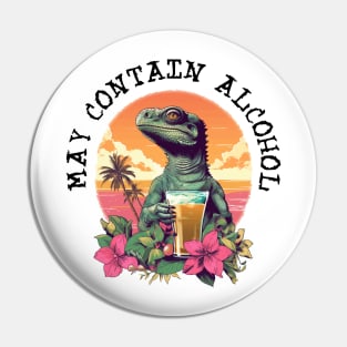 Green Lizard Holding Beer - May Contain Alcohol (Black Lettering) Pin