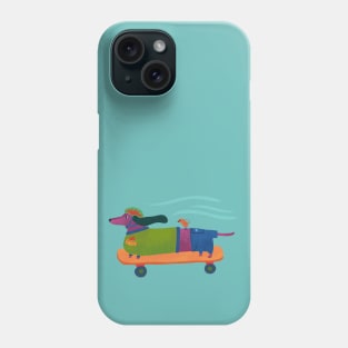 Hot Dog - Wiener Dachshund riding a skateboard with bird Phone Case