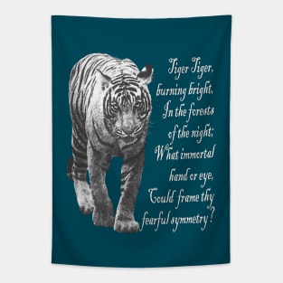 Tiger in Black & White with William Blake verse - light font Tapestry