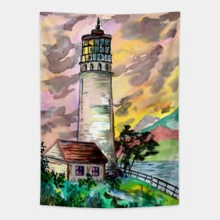 Lighthouse Sunset Tapestry