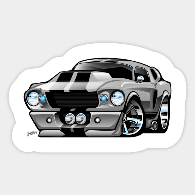 Classic Sixties American Muscle Car Cartoon Mustang Sticker