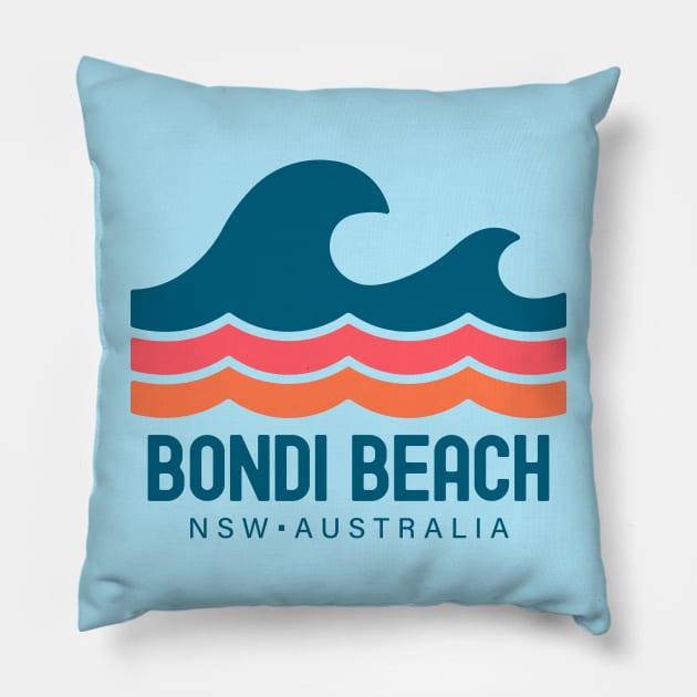 Bondi Beach Sydney Australia NSW Vintage Waves Pillow by TGKelly