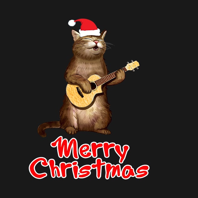 Funny xmas ugly Gifts for cat lovers owners playing ukelele by AwesomePrintableArt