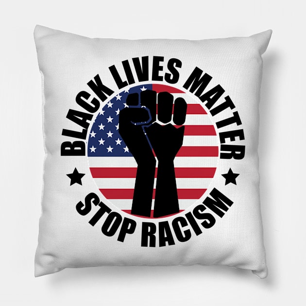 BLM Stop Racism Pillow by Blood Moon Design