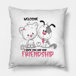 Welcome i hope you like our friendship   , Dogs welcome people tolerated , Dogs , Dogs lovers , National dog day , Dog Christmas day Pillow