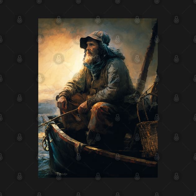 Christian Art Painting of Fisherman Matthew 4:19 Bible Verse 2 by Family journey with God