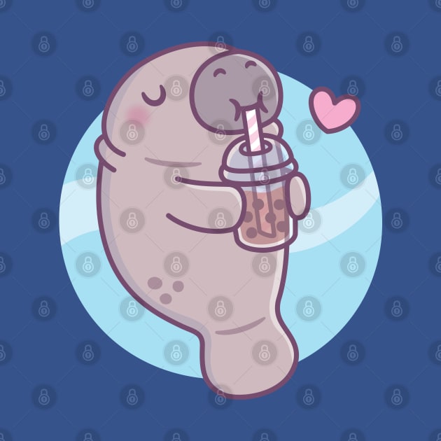 Cute Manatee Loves Drinking Boba Tea by rustydoodle