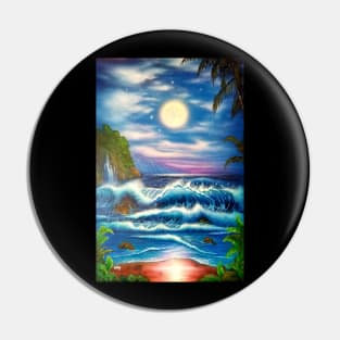 Full moon Hawaiian surfing t-shirt Pin