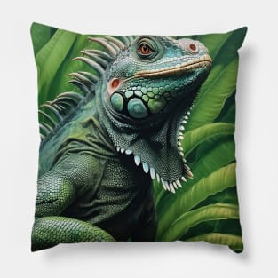 Oil paint Hyperrealism: Amazing Zoo Green Iguana Pillow