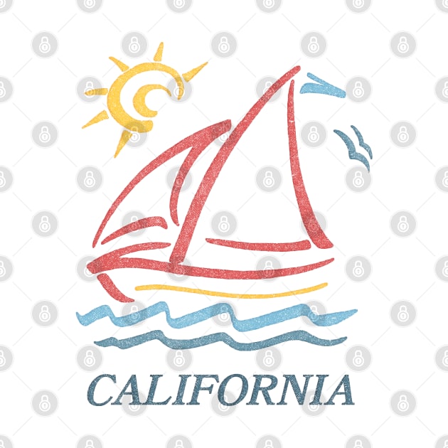 1980s Vintage Style / California Aesthetic Sailboat Faded Design by DankFutura