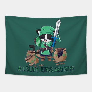 Cute tuxedo cat adventurer All shiny things are mine Tapestry