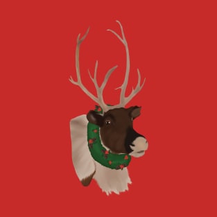 Festive Christmas Reindeer with Wreath and Pine Cones and Holly Berries T-Shirt