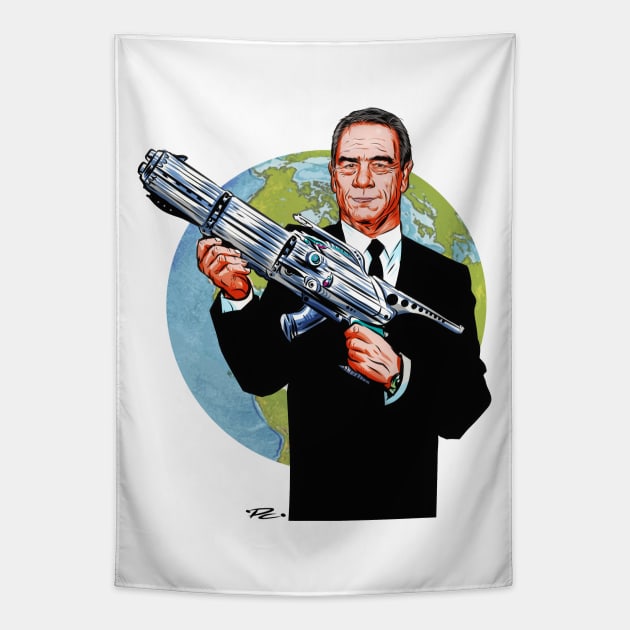 Tommy Lee Jones - An illustration by Paul Cemmick Tapestry by PLAYDIGITAL2020