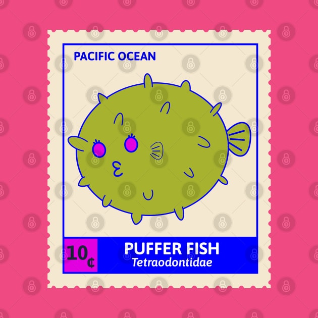 Kawaii Cute Kissy Pufferfish, Ocean Stamp Collection, Pufferfish Lover by vystudio