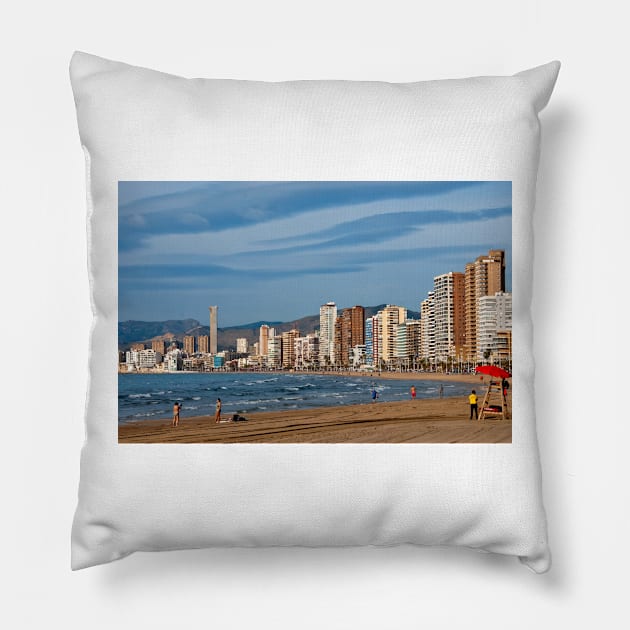 Benidorm Levante Beach Costa Blanca Spain Pillow by AndyEvansPhotos