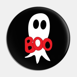 Cute Halloween ghost cartoon with BOO text Pin