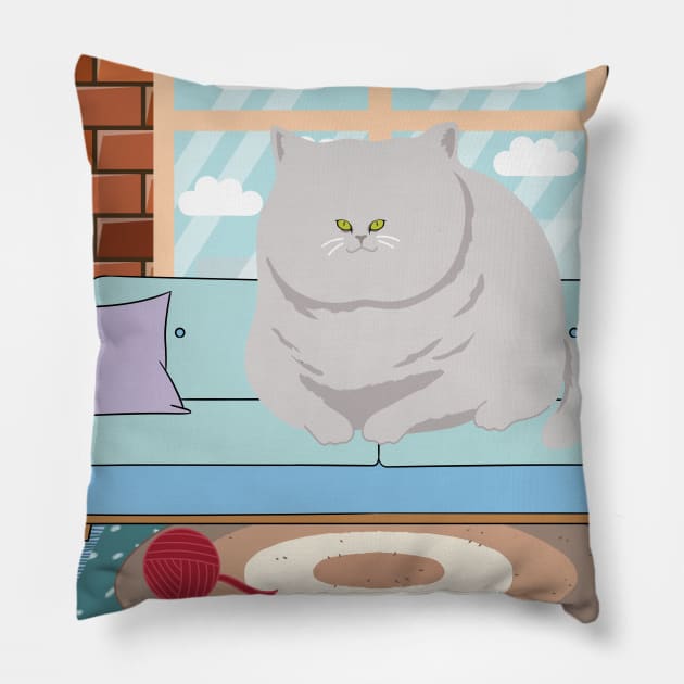 Happy Grey Cat Pillow by AlmostMaybeNever