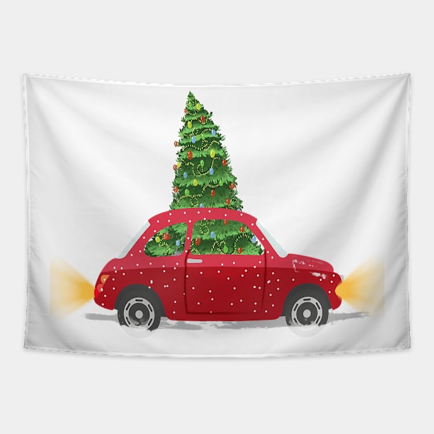 Vintage Wagon Christmas Shirt - Tree on Car Xmas Vacation T-Shirt Tapestry by medhat