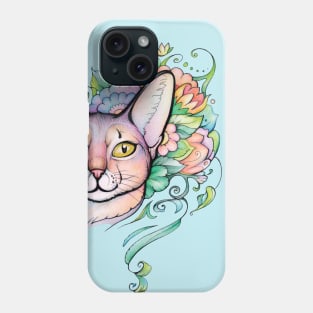 Cat Portrait, tattoo style. Abyssinian Cat Phone Case