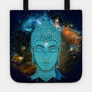 Buddha in the Galaxy Blue Face (background) Tote