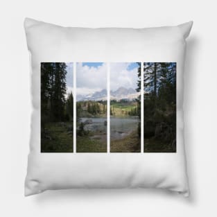 The fabulous alpine lake of Carezza in the Dolomites (Bolzano). Lovely place in the Italian Alps. Reflections in the water. View from the shore. Sunny spring day. Trentino Alto Adige Pillow