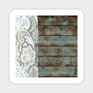 Western Country distressed blue Barn Wood white Lace Magnet