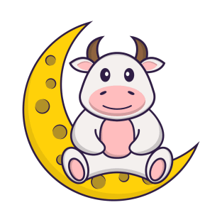 Cute cow is sitting on the moon. T-Shirt