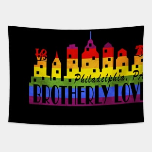 Brotherly Love Philadelphia City Skyline Rainbow Philly Liberty Bell Tapestry