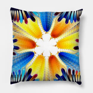 Yellow and Blue Tribal Style Fractal Design Pillow