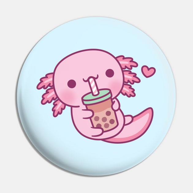 Cute Little Axolotl Loves Bubble Tea Pin by rustydoodle