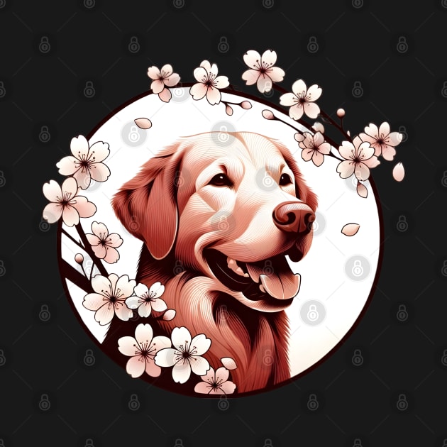 Chesapeake Bay Retriever Welcomes Spring with Cherry Blossoms by ArtRUs