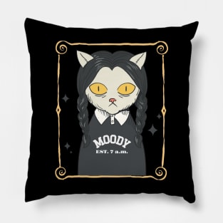 Moody Est 7 am Girl Cat Creepy Scary Halloween Pillow