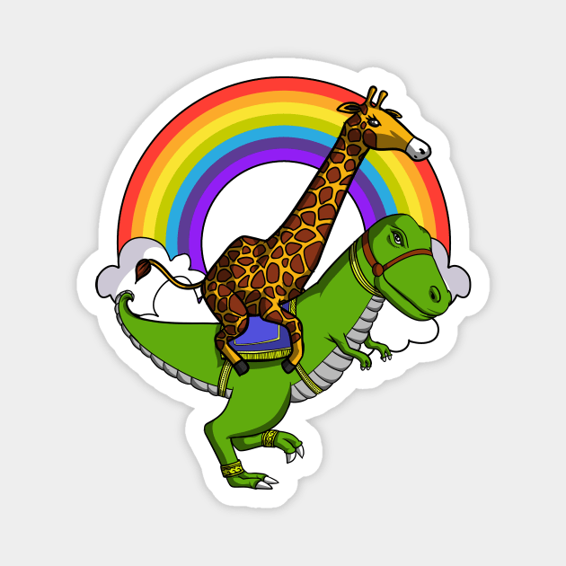 Giraffe Riding T-Rex Dinosaur Magnet by underheaven