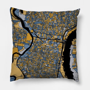 Philadelphia Map Pattern in Blue & Gold Pillow