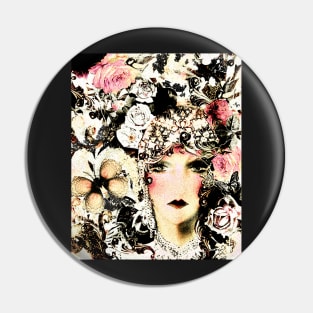 ART DECO COLLAGE FLAPPER ROSES,BUTTERFLIES AND BIRDS Pin