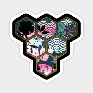 Japanese Geometrical Streetwear Design Floral Cherry Blossom Retro Art Earth Colours 585 Magnet