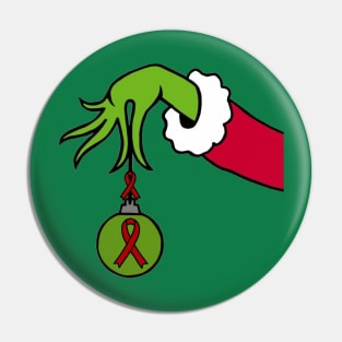 The Mean Green One holding awareness ribbon Christmas ball (Red) Pin