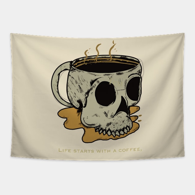 Skeleton hot coffee Tapestry by Komal