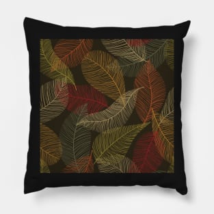 Abstract fall leaves drawing. Leaf skeleton print. Autumn foliage illustration Pillow