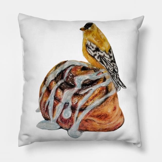 Goldfinch Cinnamon Rolls Pillow by Animal Surrealism