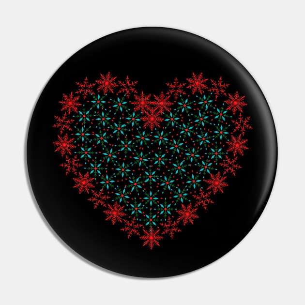 Red and green snowflakes fancy heart Pin by Nano-none