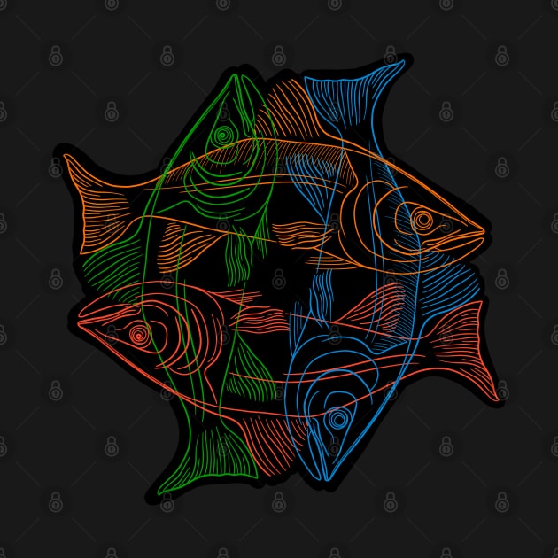 Salmon drawing in four colors by DaveDanchuk