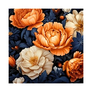 Navy and orange seamless floral pattern T-Shirt