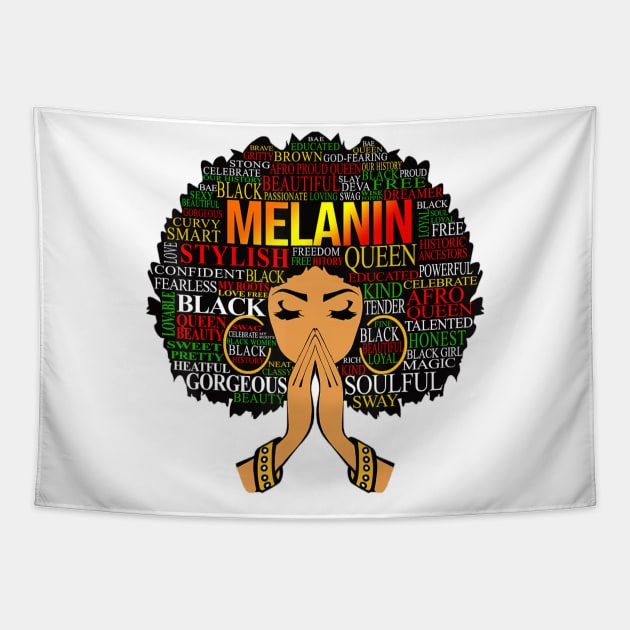 Melanin Words Art Afro Natural Hair Black Queen Tapestry by StuSpenceart