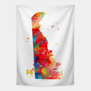 Delaware State Map Watercolor Painting Tapestry