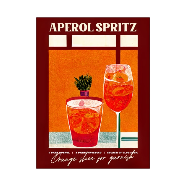 Retro Aperol Spritz Poster Red Recipe Homebar, Kitchen Bar Prints, Vintage Drinks, Recipe, Wall Art by BetterManufaktur