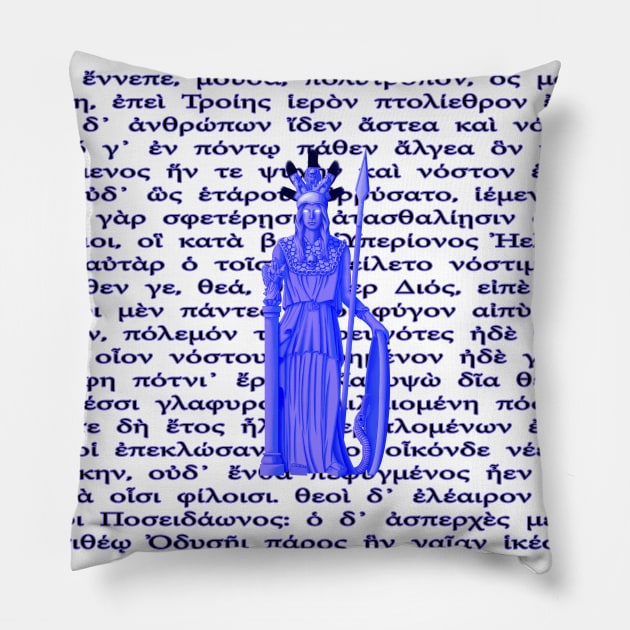 Pallas Athena - Backed by First lines of the Odyssey in Greek Pillow by Art of Arklin